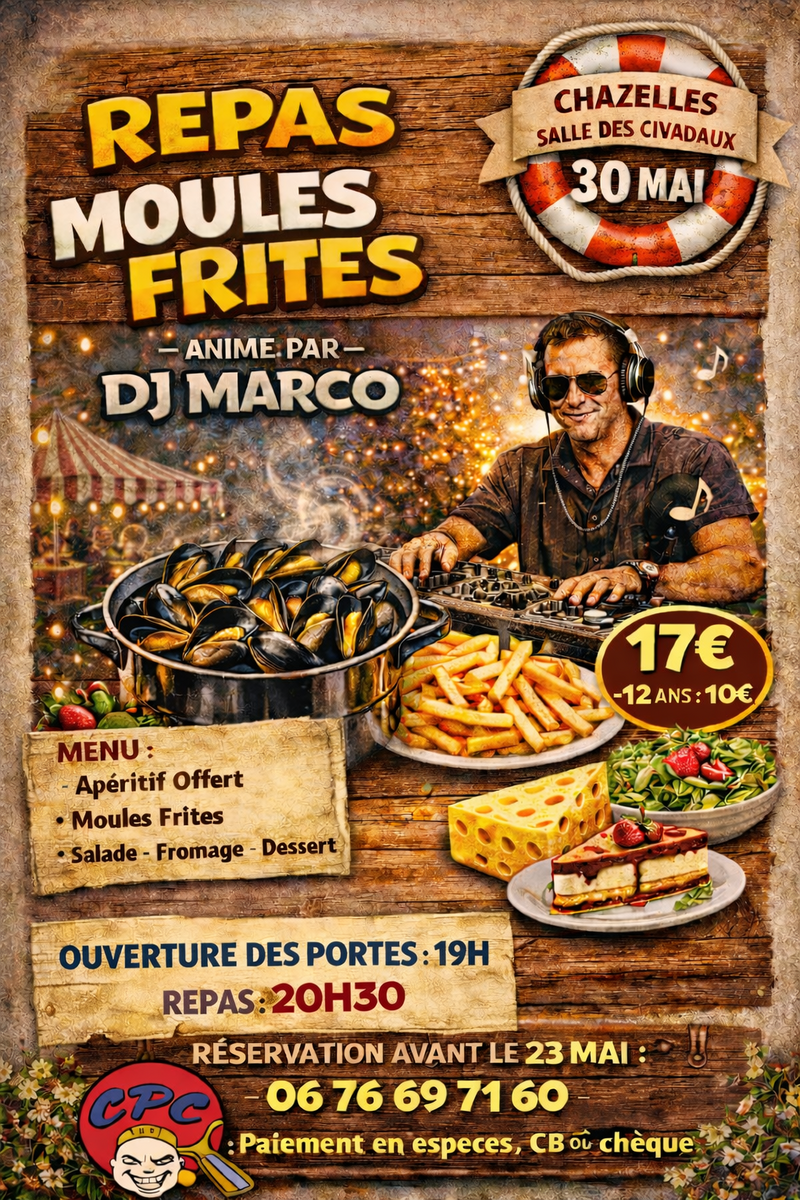 Inscription aide pour le repas moules frites
